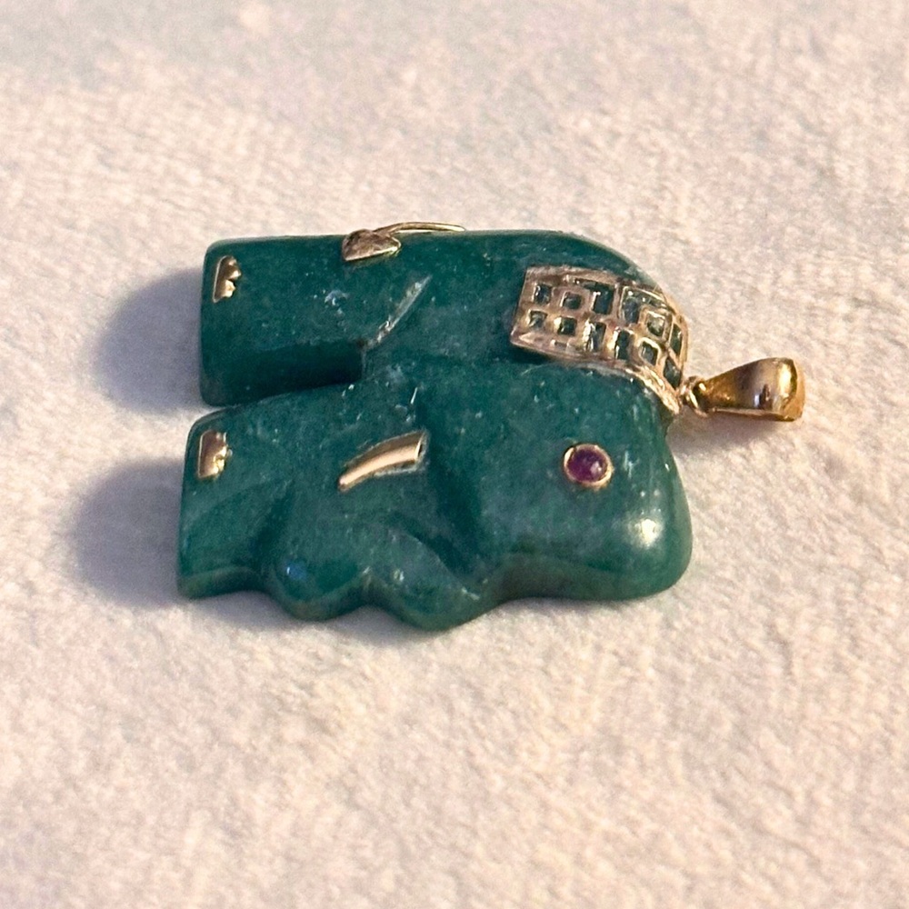 Tested 14k Emerald And Ruby Elephant Pendant - image 5